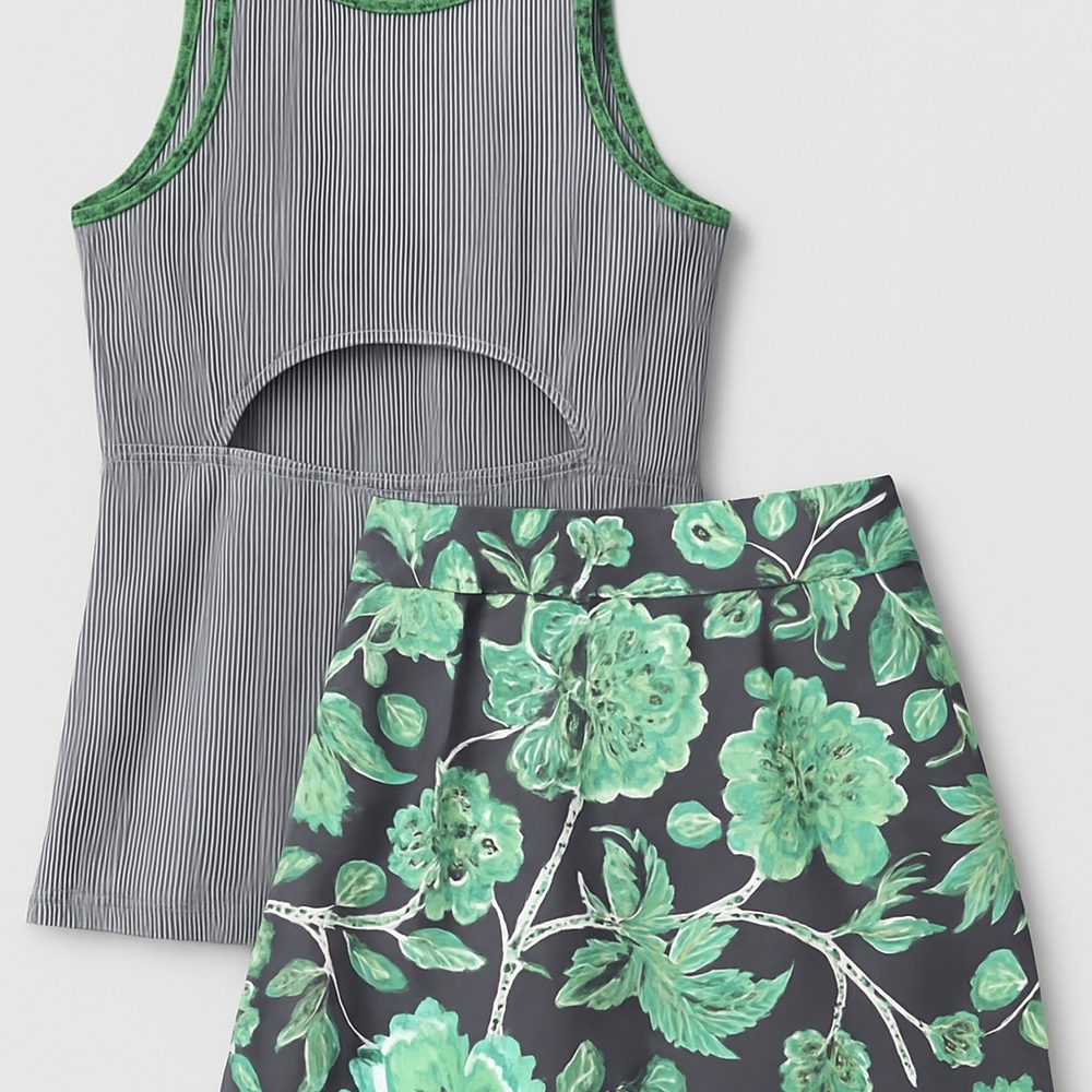YY Gray and Green Floral Tankini Set - Picture 2 of 4